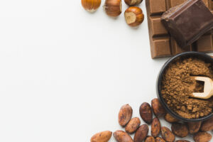 cocoa beans chestnuts copy space